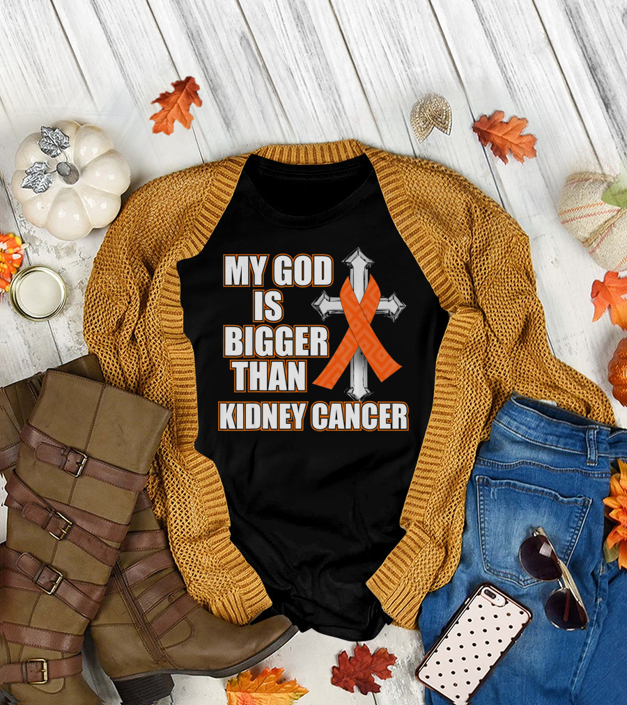 My God Is Bigger Than Kidney Cancer Cross Orange T-Shirt
