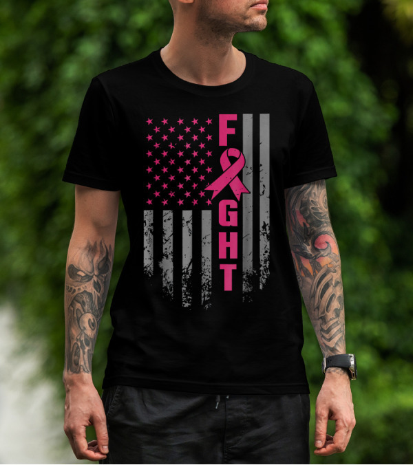 Breast Cancer Awareness American Flag Fight T-Shirt
