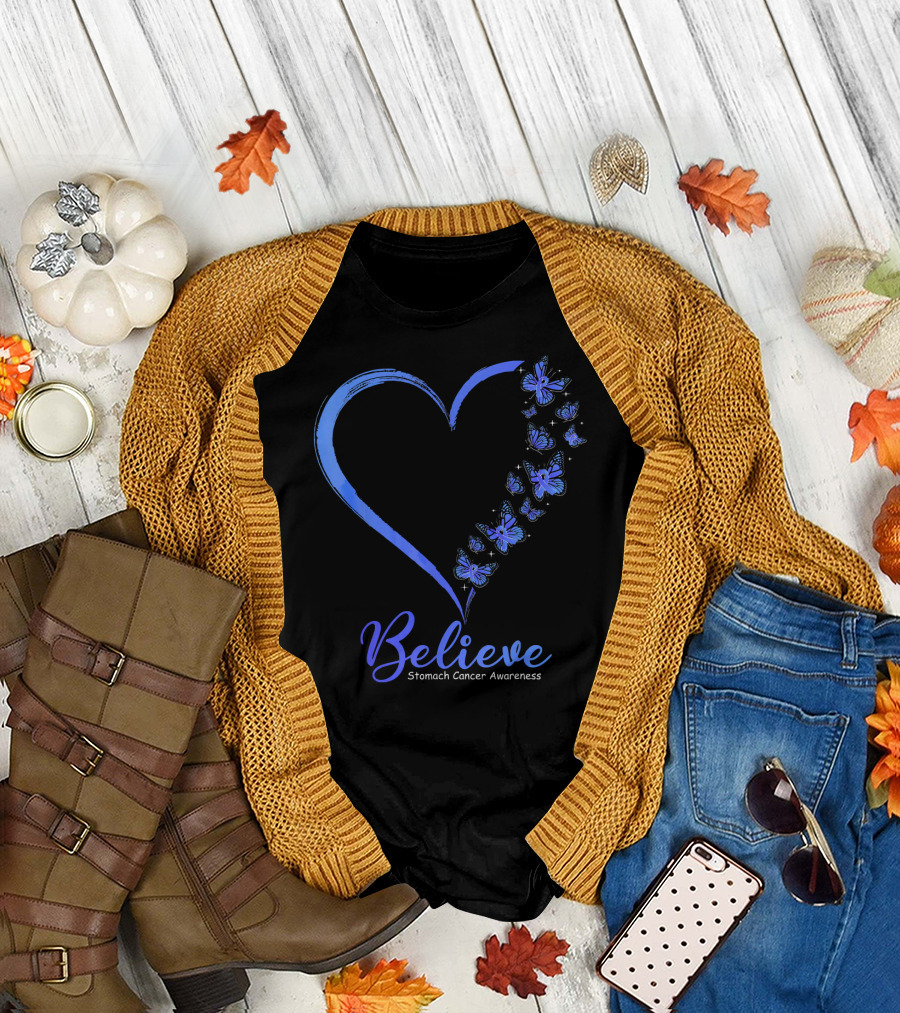 Believe Butterfly Stomach Cancer Awareness T-Shirt