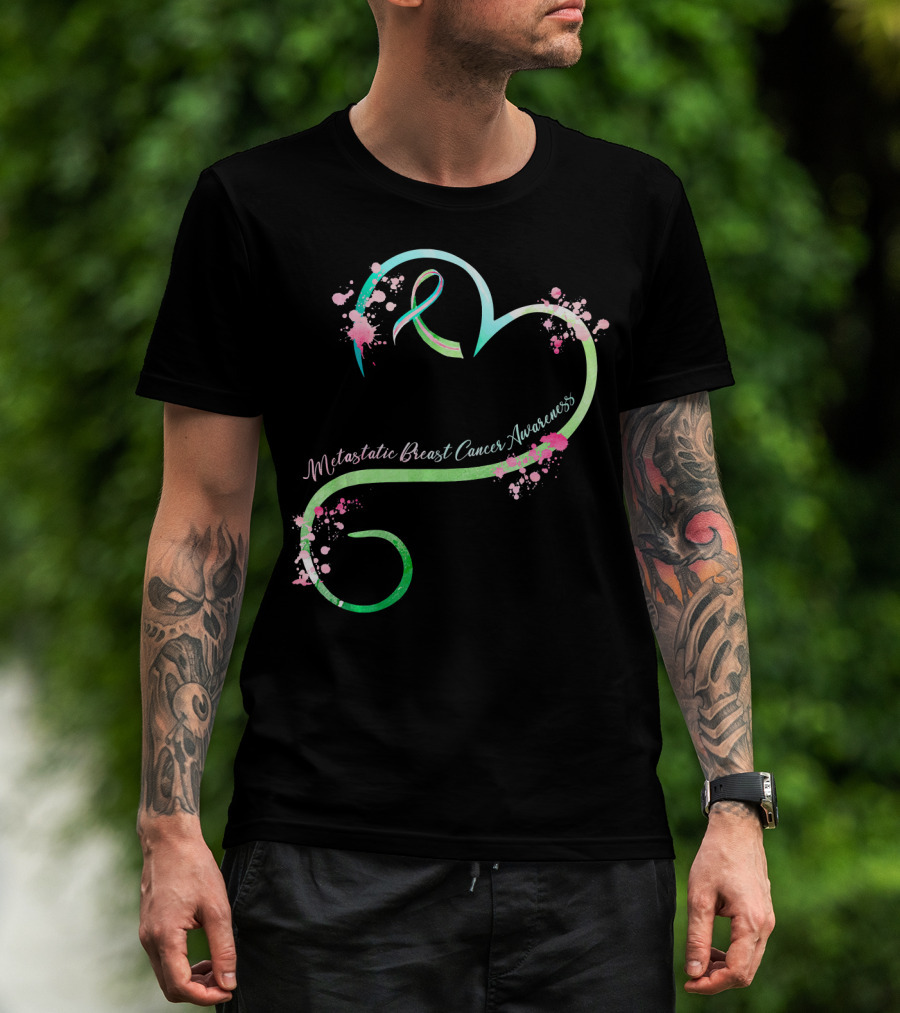 Metastatic Breast Cancer Awareness Heart Ribbon Splatters T-Shirt