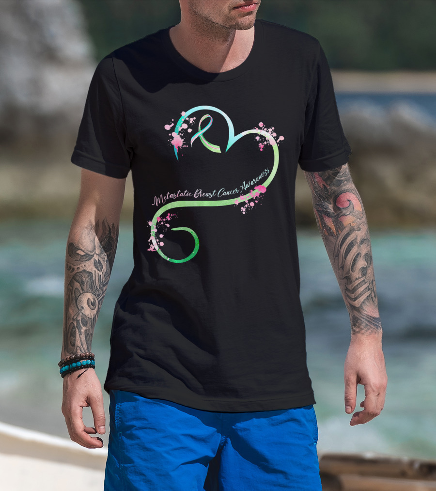 Metastatic Breast Cancer Awareness Heart Ribbon Splatters T-Shirt