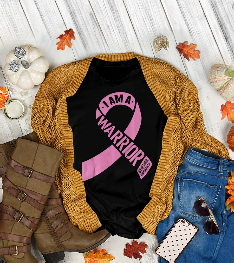 I Am A Warrior Pink Ribbon Breast Cancer Awareness T-Shirt