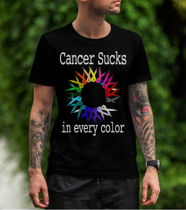 Cancer Sucks Awareness Ribbons In Every Color T-Shirt