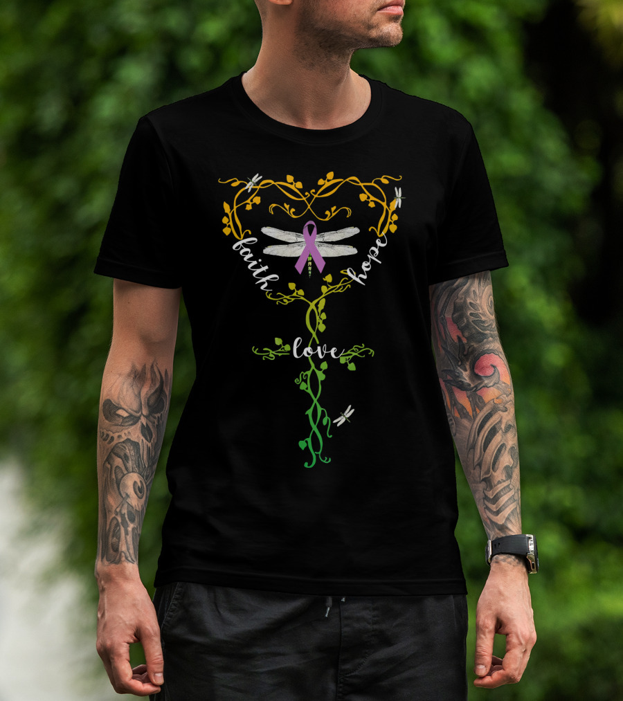 Faith Hope Love Pancreatic Cancer Dragonfly Awareness T-Shirt