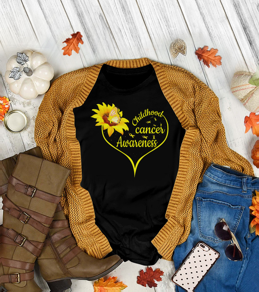 Childhood Cancer Awareness Flower Butterfly Gold T-Shirt