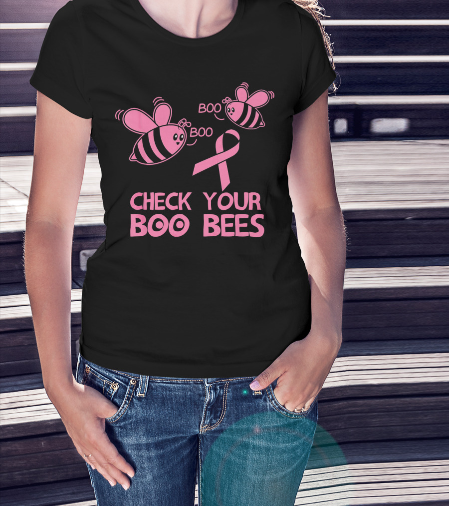 Check Your Boo Bees Pink Ribbon Cute Breast Cancer Awareness T-Shirt