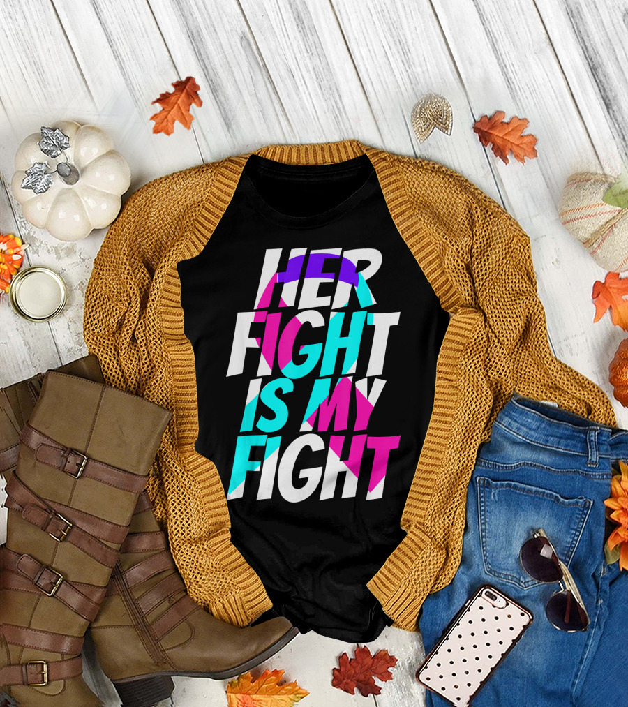 Her Fight Is My Fight Ribbon Thyroid Cancer Awareness T-Shirt