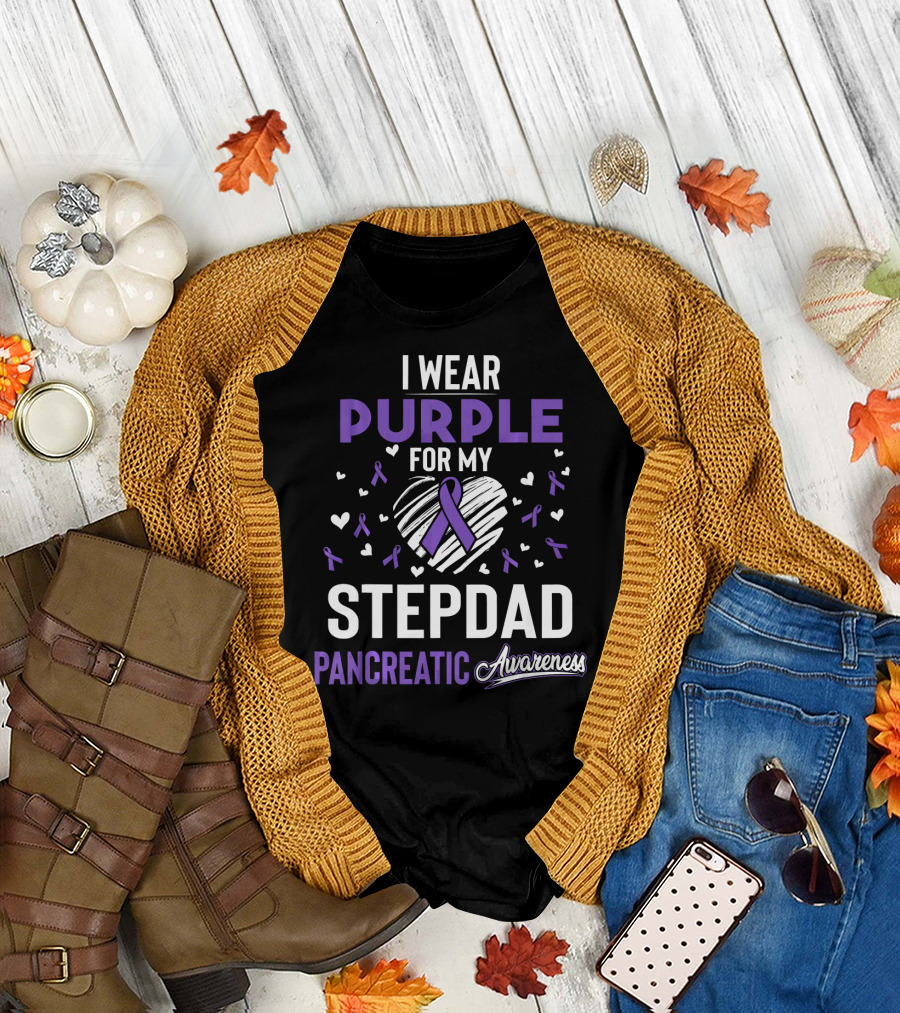 I Wear Purple for My Stepdad Pancreatic Awareness T-Shirt