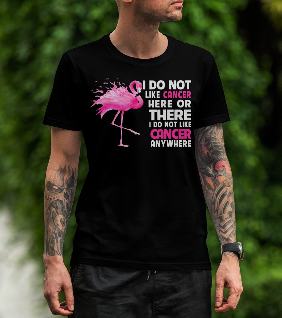 I Do Not Like Cancer Anywhere Pink Flamingo Breast Cancer Awareness T-Shirt