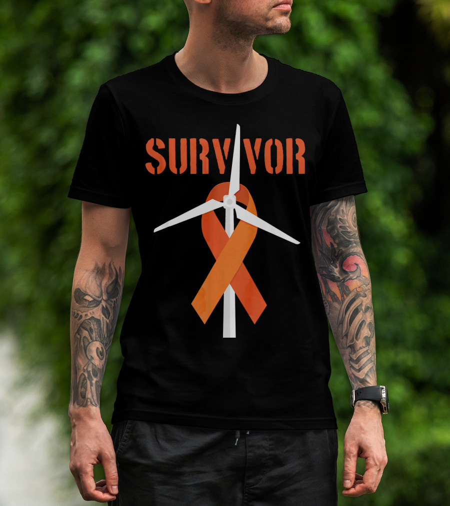 Survivor Windmill Orange Ribbon Cancer Awareness T-Shirt