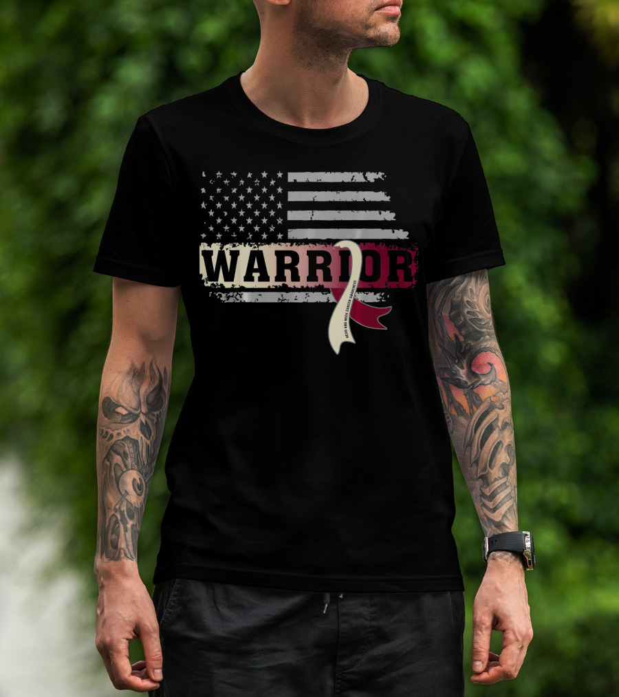 Warrior Head And Neck Cancer Ribbon American Flag T-Shirt