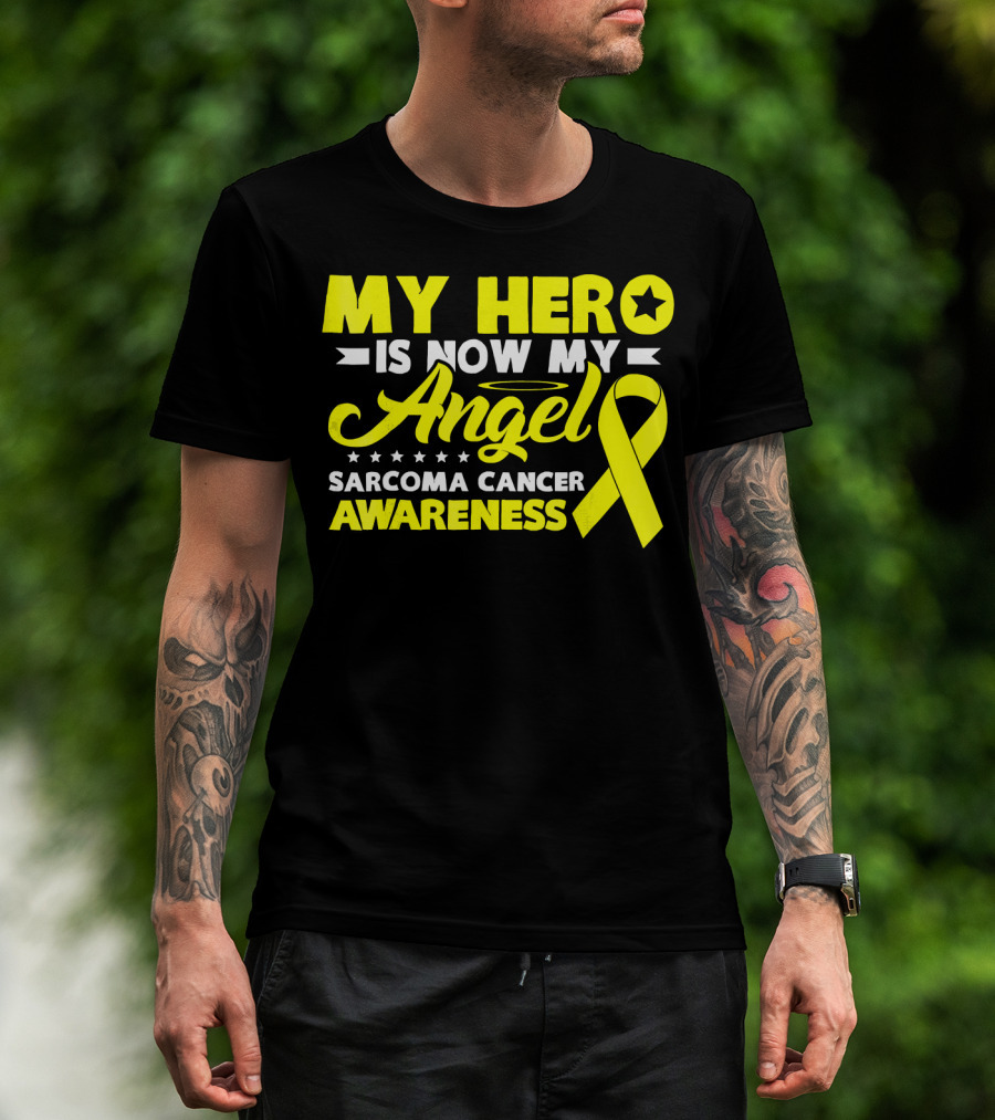 My Hero Is Now My Angel Sarcoma Cancer Awareness Yellow T-Shirt