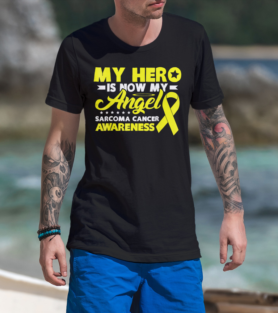 My Hero Is Now My Angel Sarcoma Cancer Awareness Yellow T-Shirt