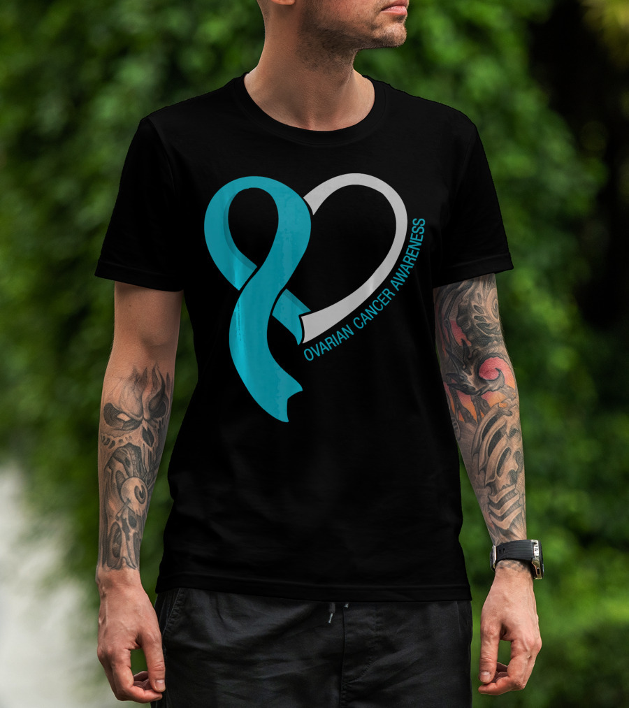 Ovarian Cancer Teal Heart Ribbon Awareness T-Shirt