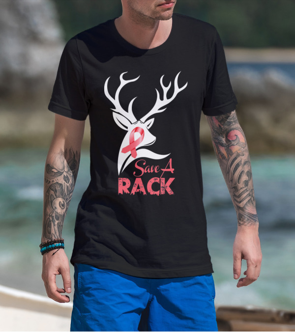 Save A Rack Breast Cancer Awareness Pink Ribbon Deer Antlers T-Shirt