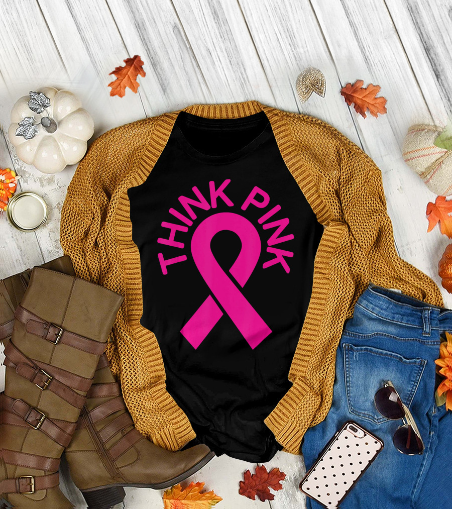 Pink Ribbon Think Pink Breast Cancer Fighters Survi T-Shirt