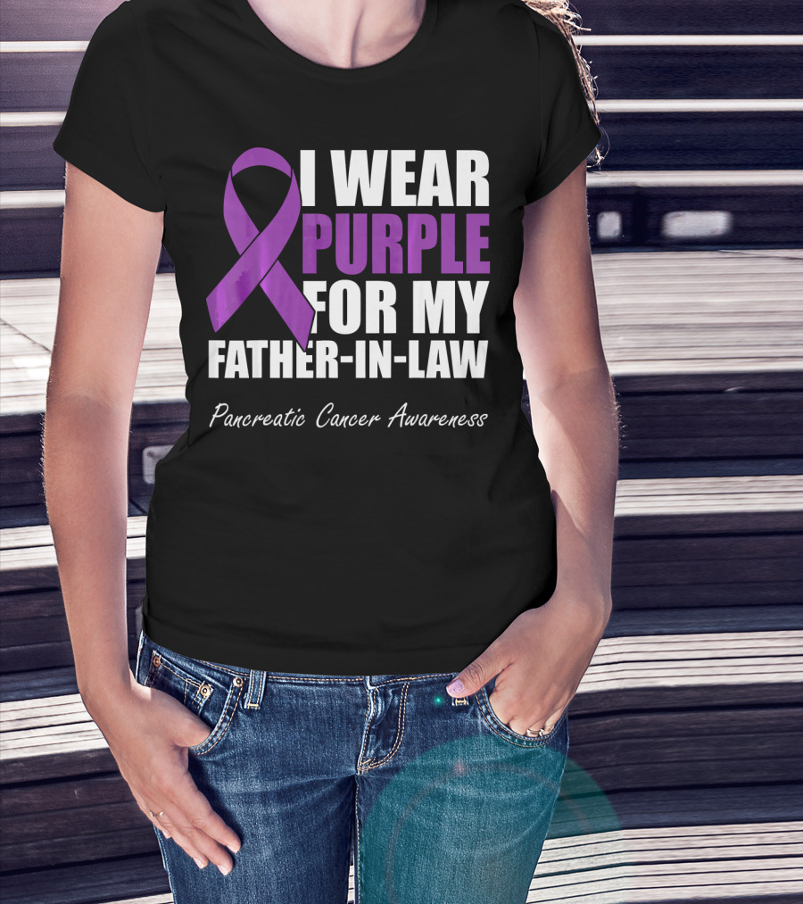 I Wear Purple For My Father-in-Law Pancreatic Cancer Awareness T-Shirt