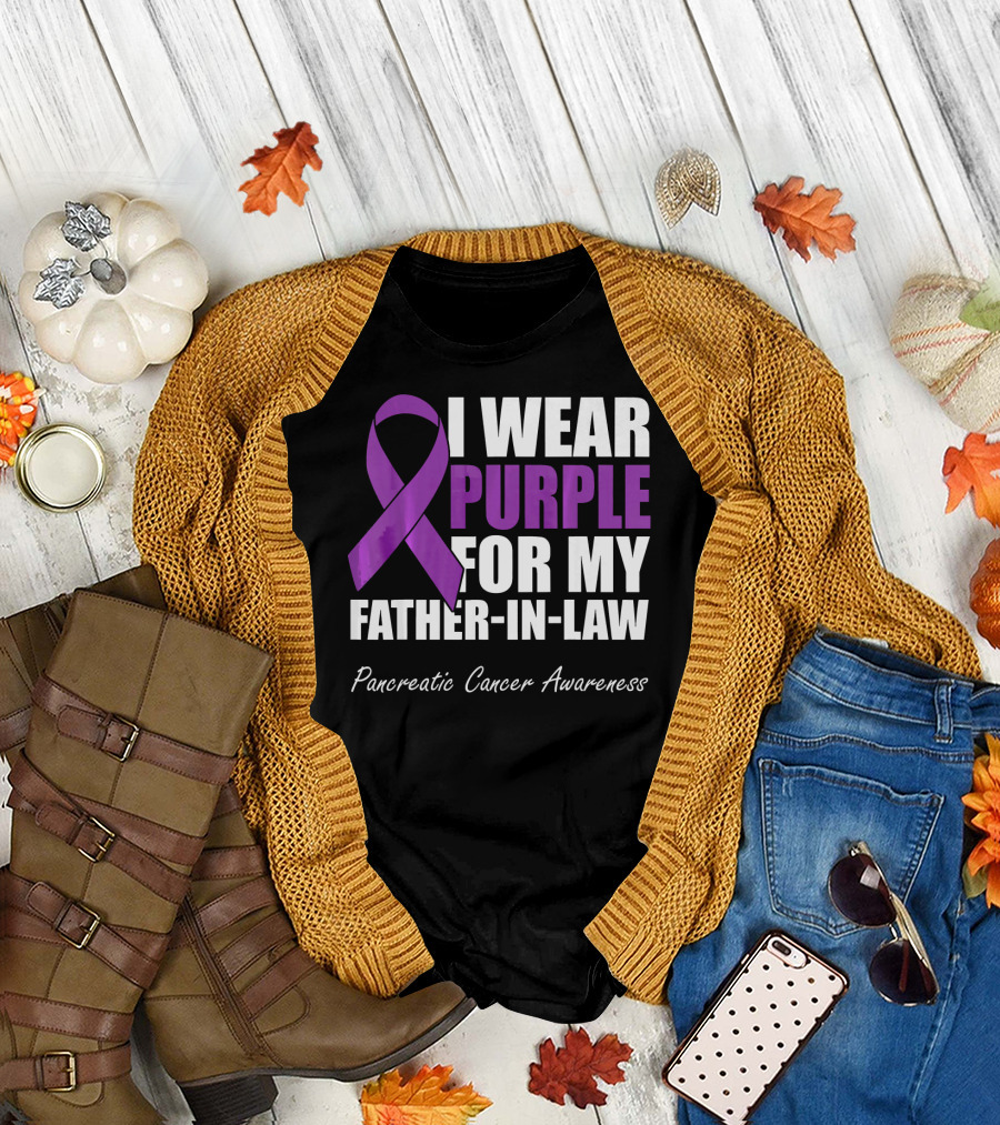 I Wear Purple for My Father-in-Law Pancreatic Cancer Awareness T-Shirt