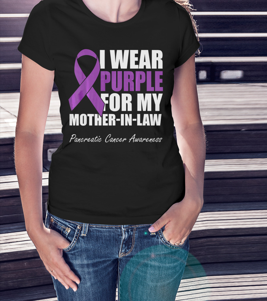 I Wear Purple For My Mother-In-Law Pancreatic Cancer Awareness T-Shirt