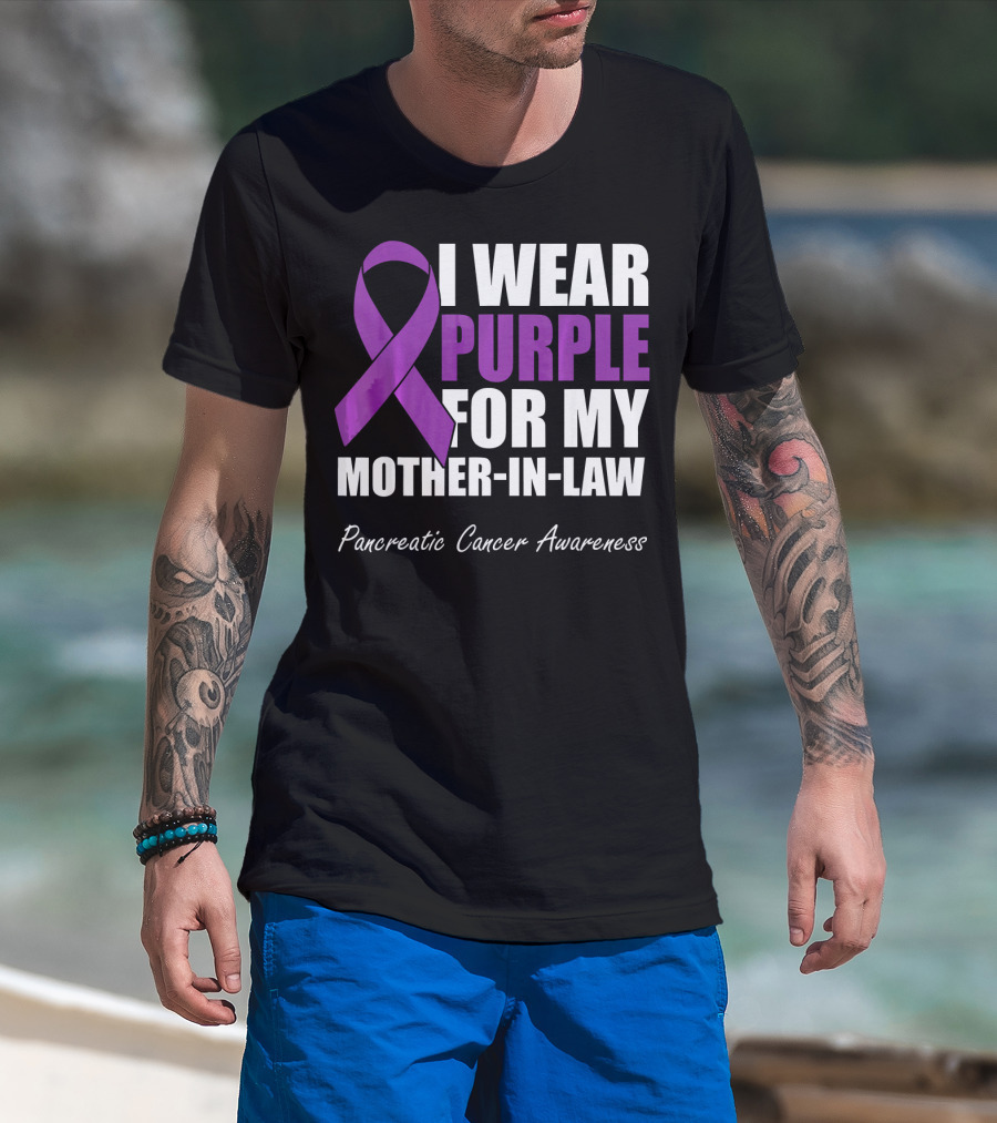 I Wear Purple For My Mother-In-Law Pancreatic Cancer Awareness T-Shirt