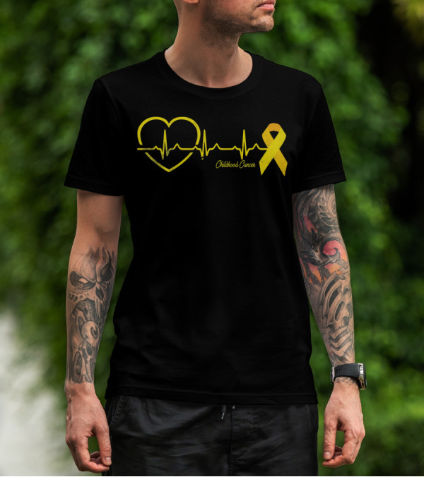 Childhood Cancer Awareness Heartbeat Yellow T-Shirt