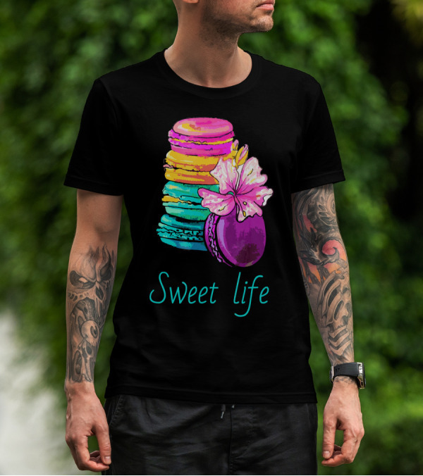 Sweet Life Colorful Macarons With Flower T-Shirt