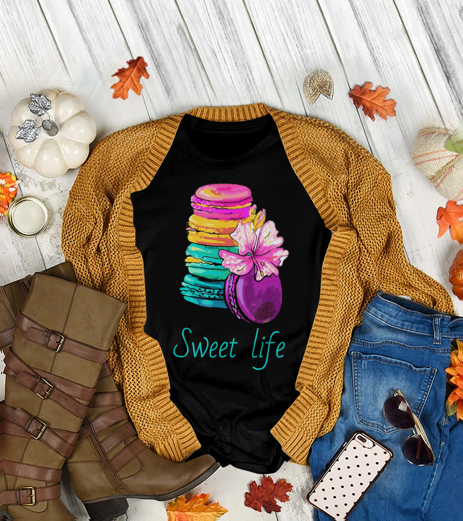 Sweet Life Colorful Macarons with Flower T-Shirt