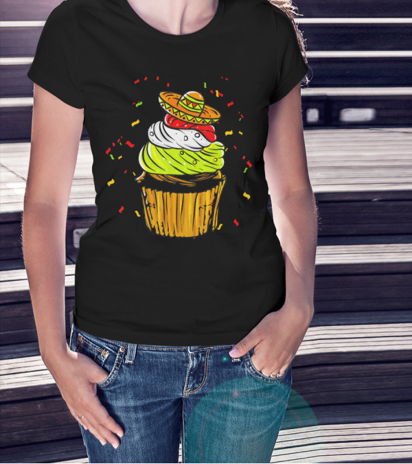 Cinco De Mayo Fiesta Cupcake With Sombrero And Confetti T-Shirt