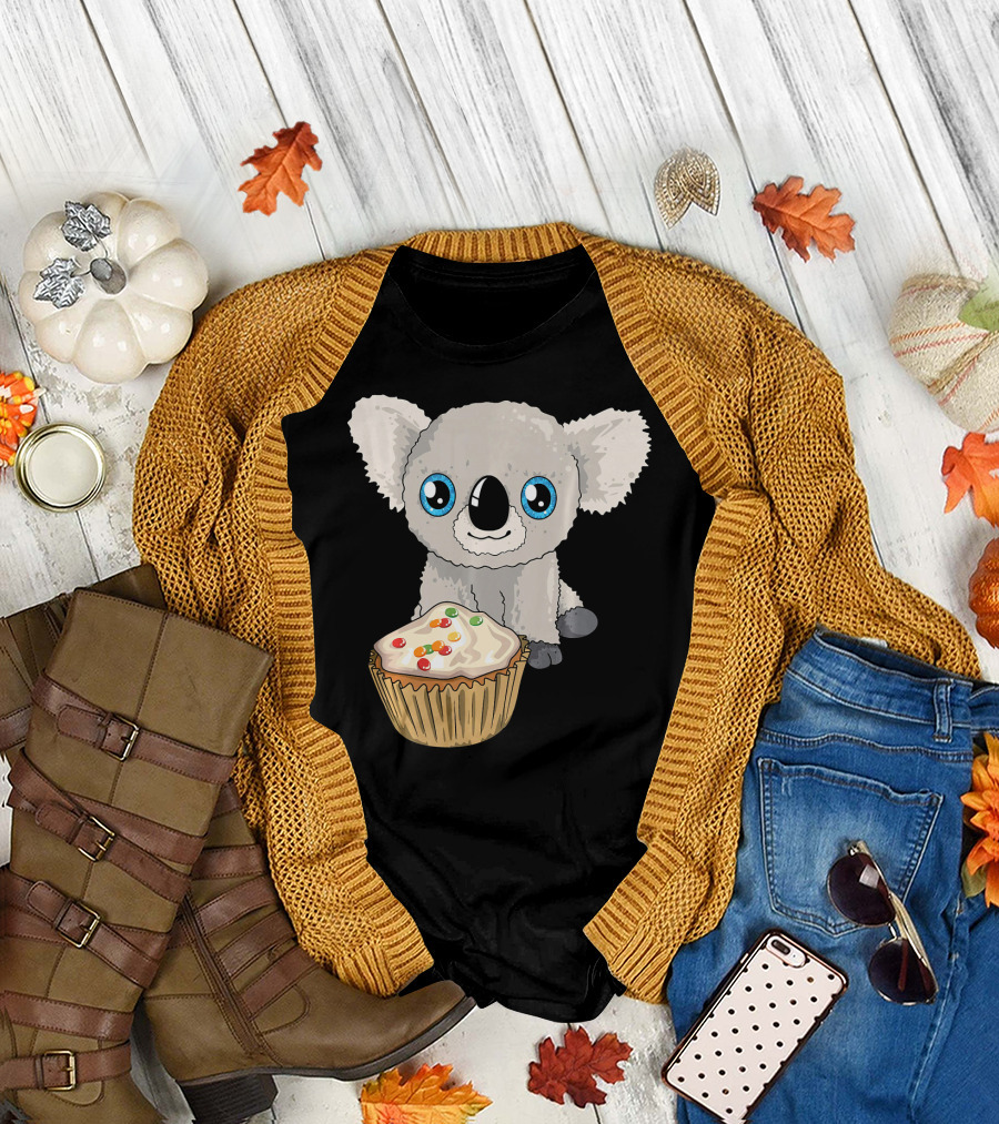 Cute Baby Koala with Cupcake Birthday T-Shirt