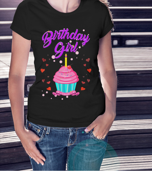 Birthday Girl Cupcake With Heart And Candle T-Shirt