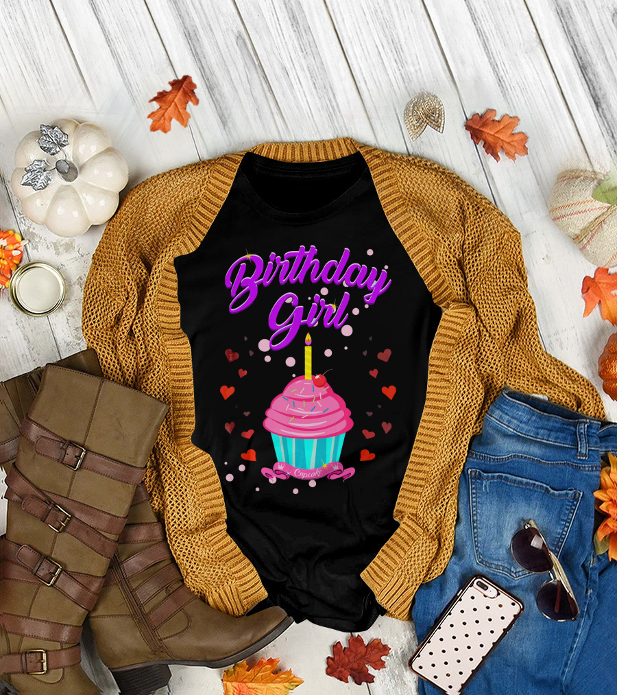 Birthday Girl Cupcake with Heart and Candle T-Shirt