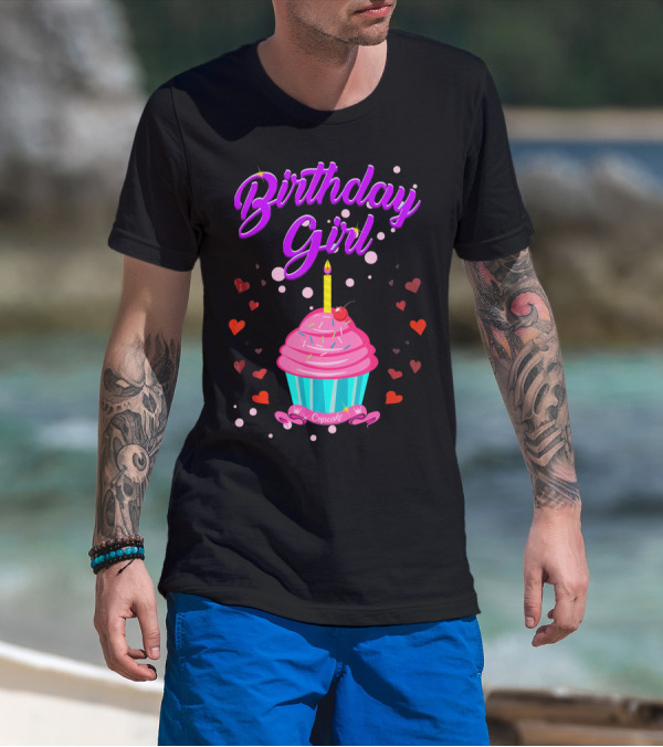 Birthday Girl Cupcake With Heart And Candle T-Shirt