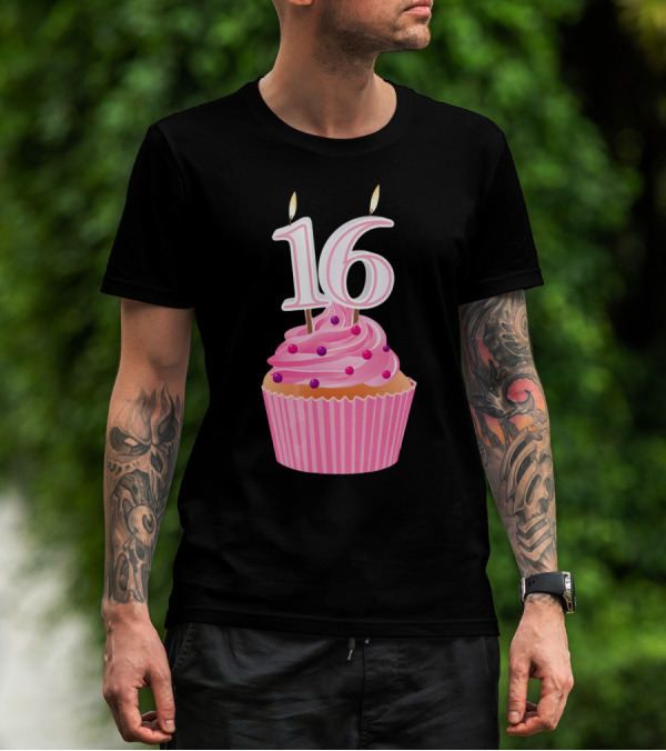 Sweet 16 Birthday Pink Cupcake With Number Candle T-Shirt