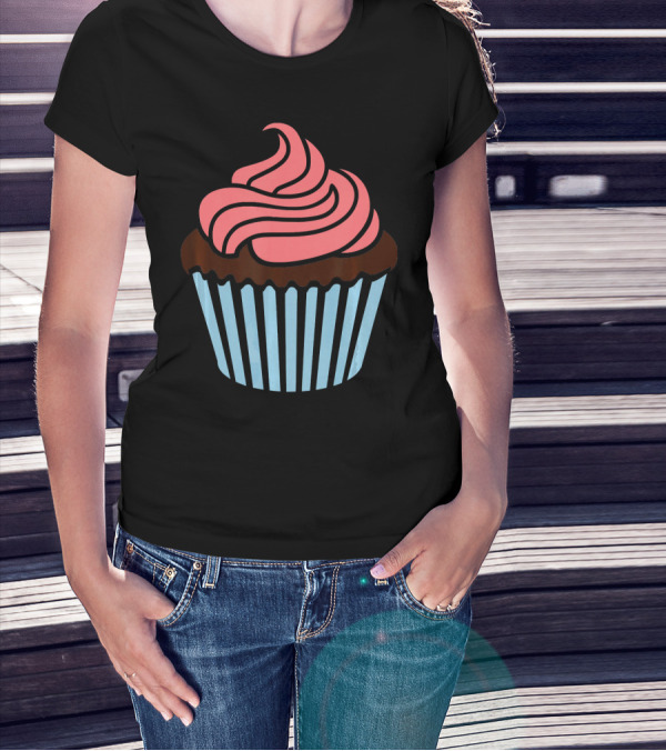 Cupcake With Pink Frosting And Striped Wrapper T-Shirt