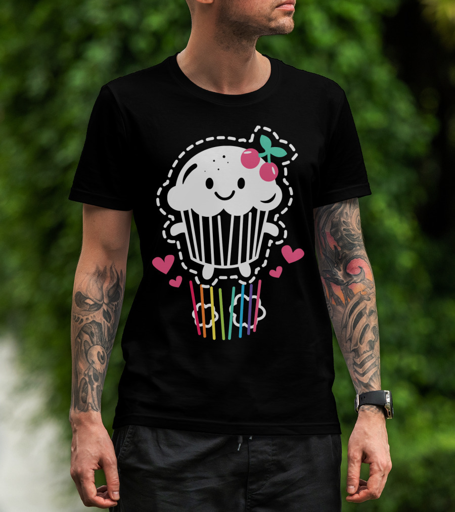 Cupcake Cute Kawaii Rainbow Team Cherry Hearts Rainbow Jump T-Shirt