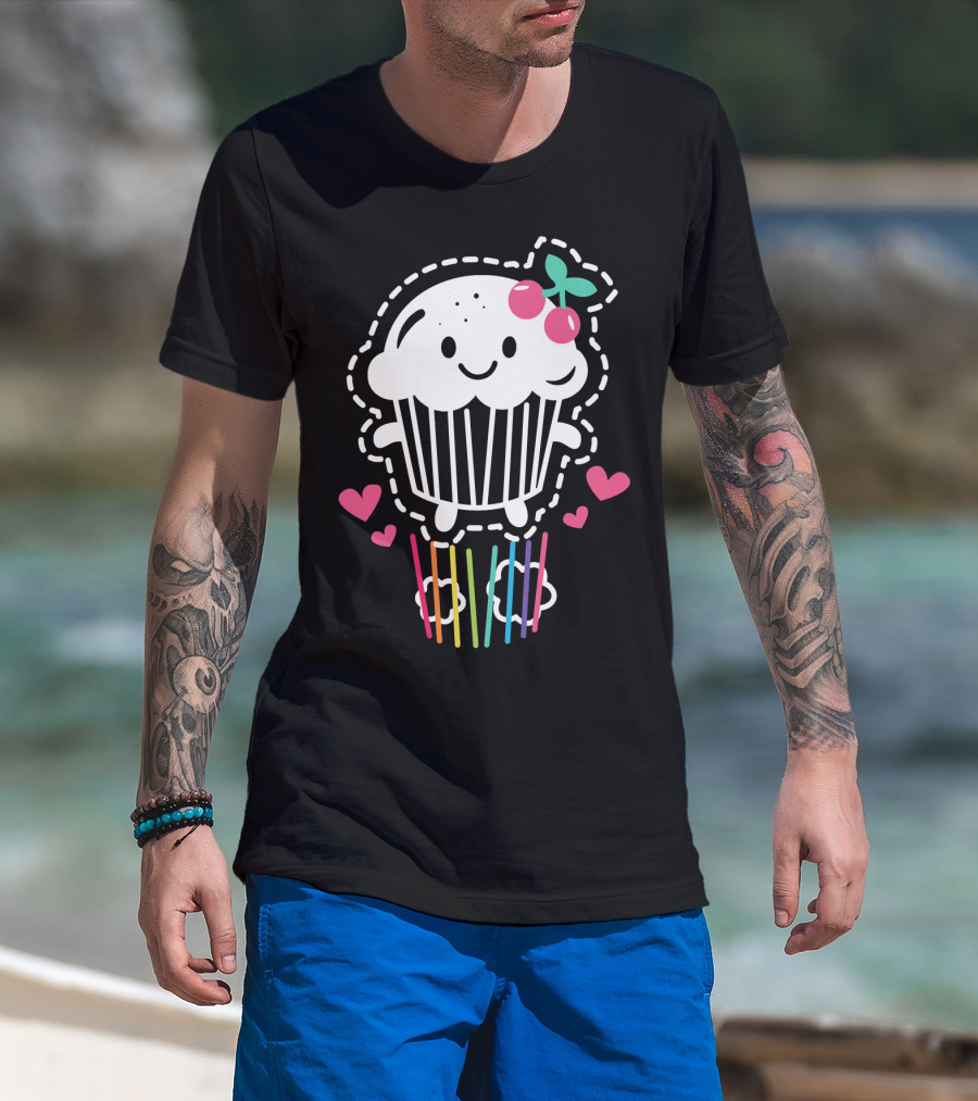 Cupcake Cute Kawaii Rainbow Team Cherry Hearts Rainbow Jump T-Shirt