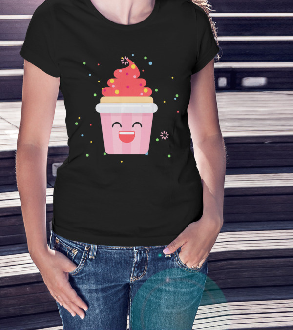 Cupcake Smiley Sweet Dessert Celebration With Sprinkles T-Shirt