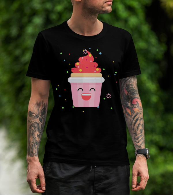 Cupcake Smiley Sweet Dessert Celebration With Sprinkles T-Shirt