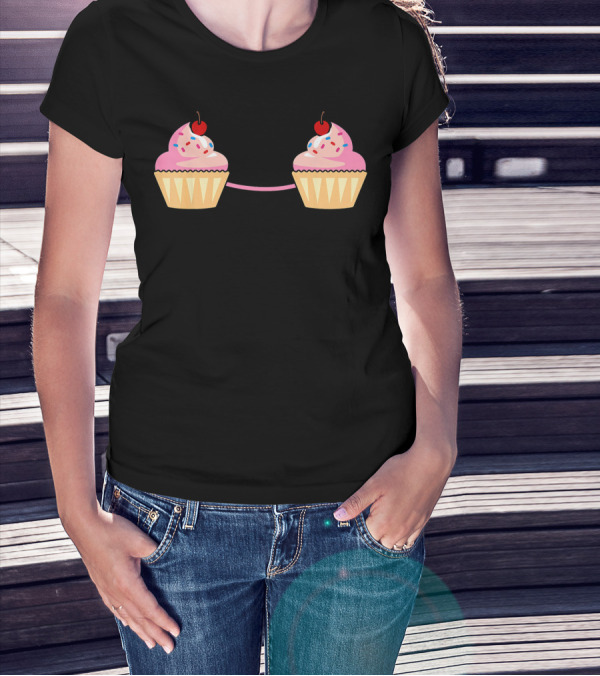 Cupcake Bra Costume Cute Food With Pink Frosting And Cherry On Top T-Shirt