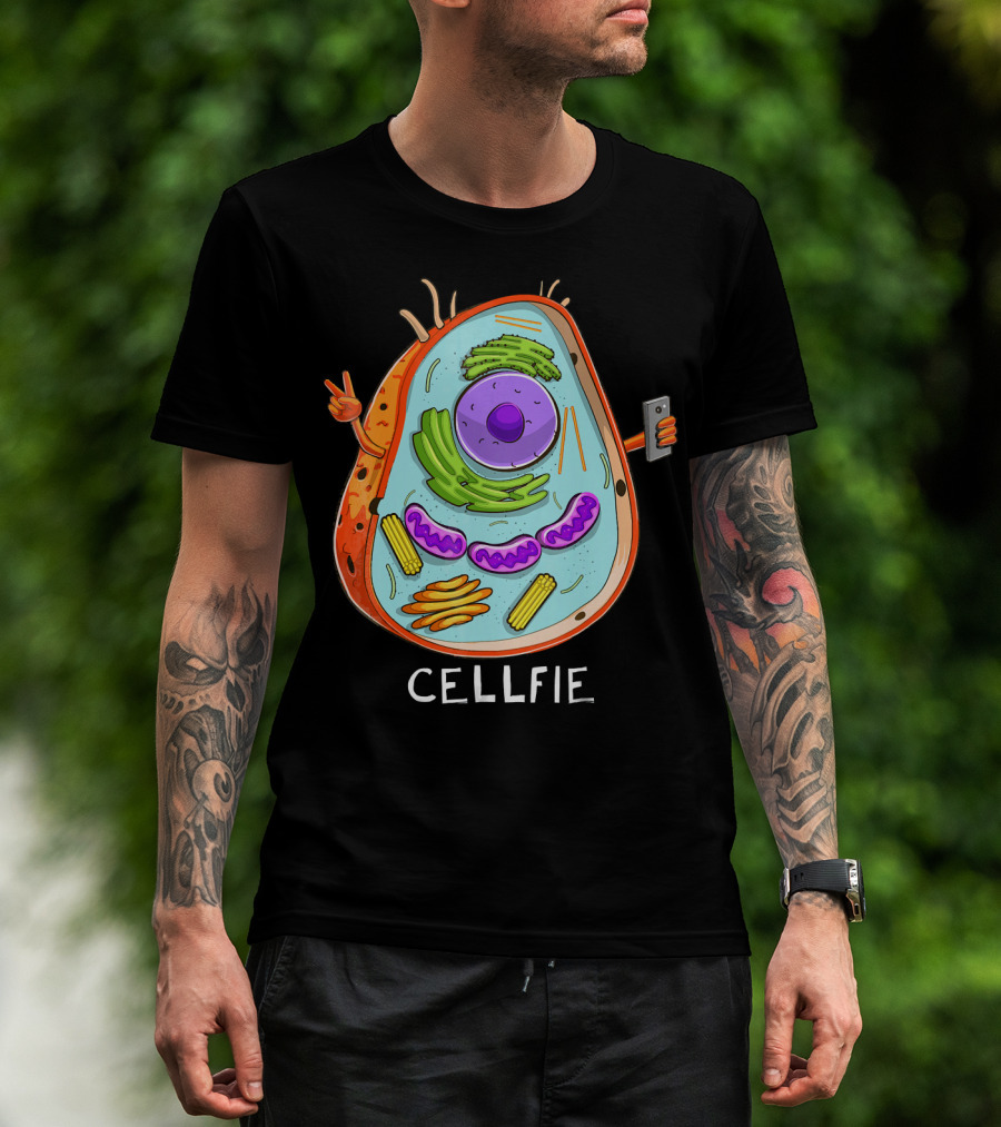 CELL FIE Biology Cellular Biology Cellfie Cartoon Cell Taking Selfie Biology Joke T-Shirt