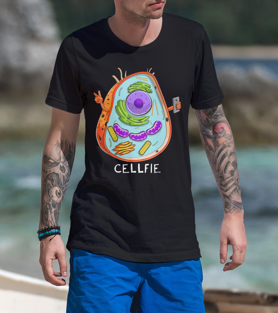 CELL FIE Biology Cellular Biology Cellfie Cartoon Cell Taking Selfie Biology Joke T-Shirt