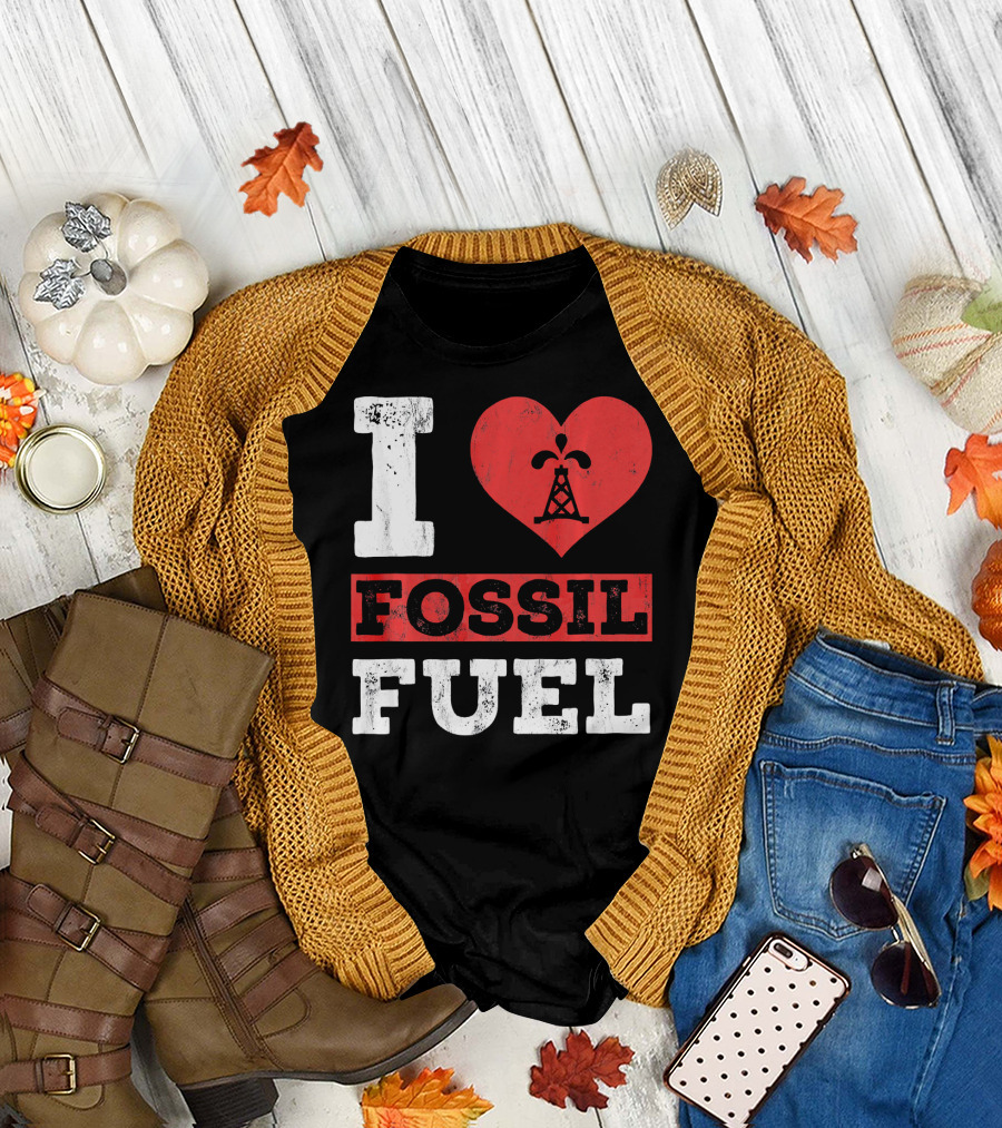 I Love Fossil Fuel Oil Rig Heart T-Shirt
