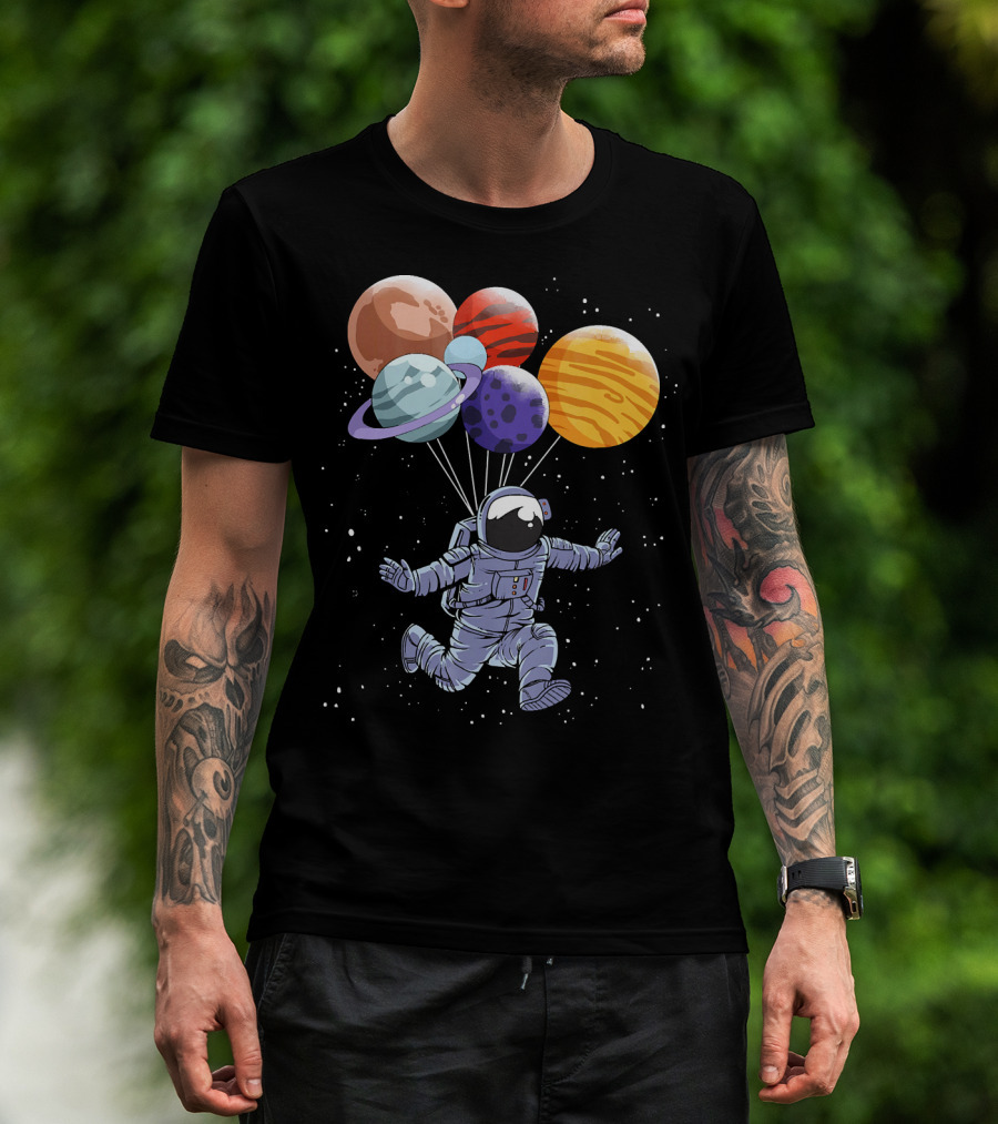 Astronaut Floating With Planet Balloons In Space Boys T-Shirt