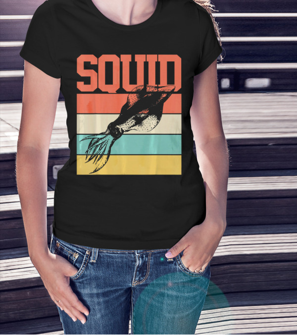 Squid Retro Marine Biologist Vintage Stripes T-Shirt