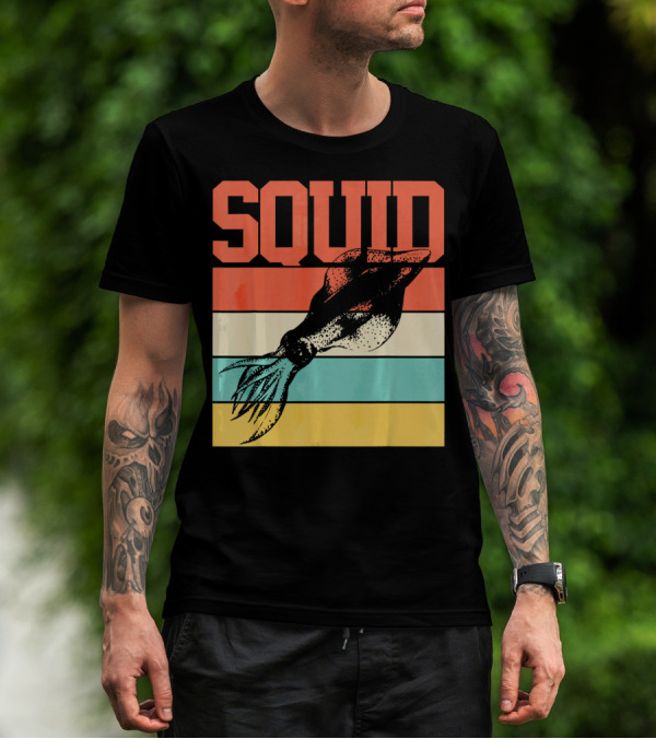 Squid Retro Marine Biologist Vintage Stripes T-Shirt