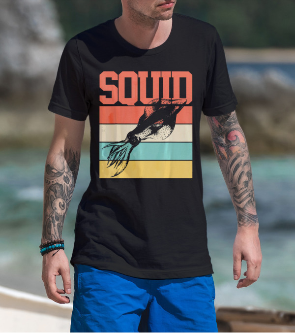 Squid Retro Marine Biologist Vintage Stripes T-Shirt