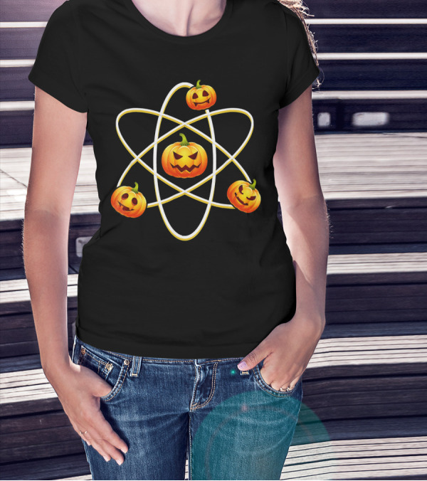 Halloween Pumpkin Atom Symbol With Jack-O'-Lanterns T-Shirt