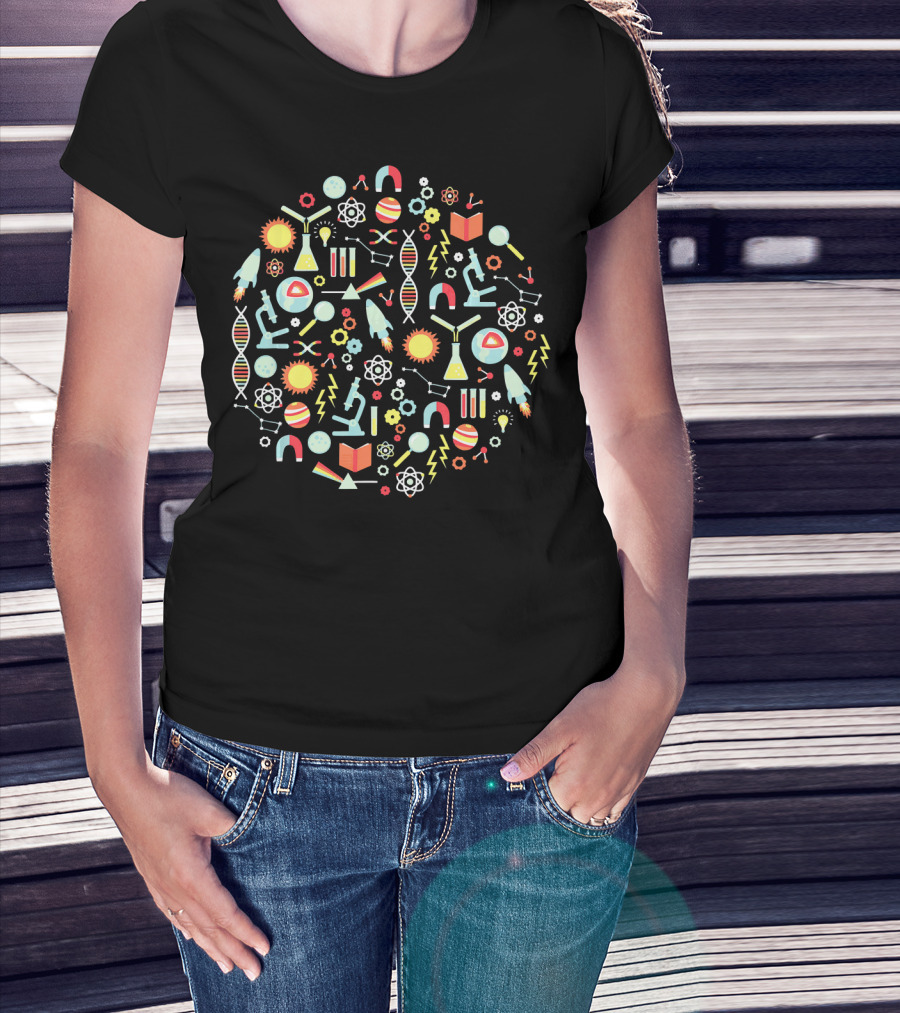 Science Teacher Microscopes DNA Atoms Rockets Chemistry Physics Books T-Shirt