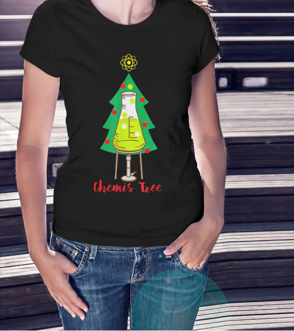 Chemis Tree Beaker Christmas Atom Funny Science Chemistry T-Shirt