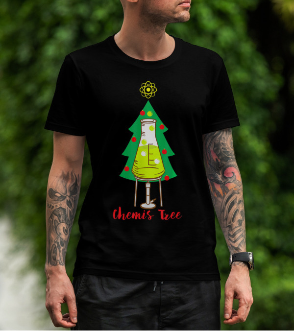 Chemis Tree Beaker Christmas Atom Funny Science Chemistry T-Shirt